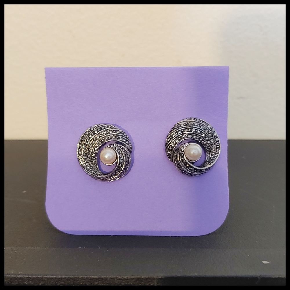 Vintage Marcasite and Faux Pearl Post Earrings
